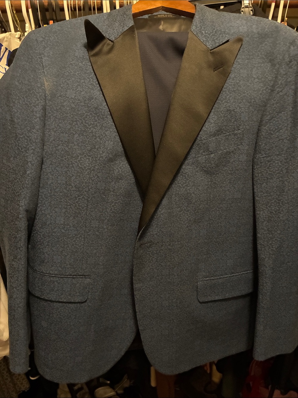 Jos. A. Bank Navy Patterned Tuxedo Jacket with Black Satin Lapel